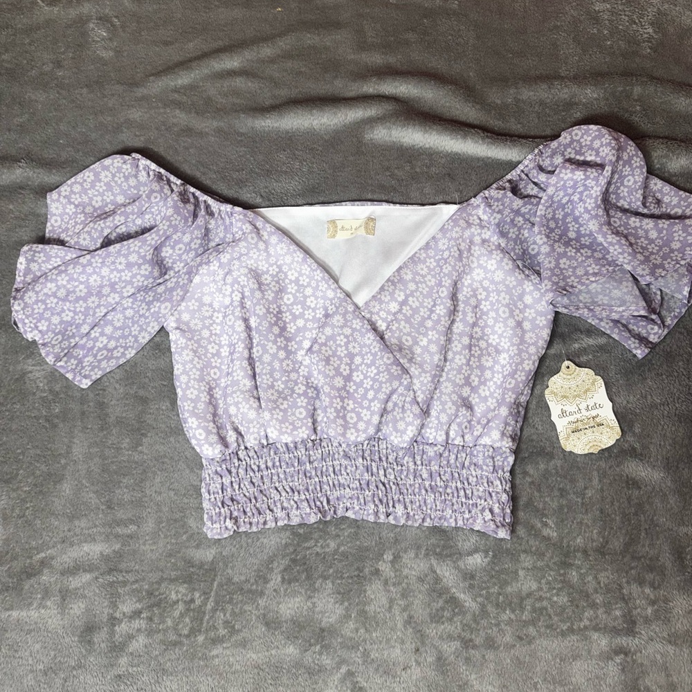 Altar'd State Lavender Floral Smocked Blouse
